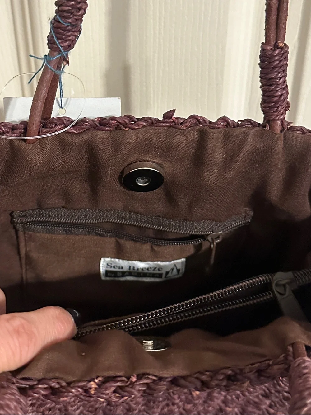 Sea Breeze by Sabina Woven Shoulder Tote Bag in Deep Brown Handmade Material